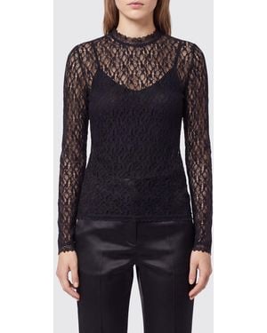 Isabel Marant Top De Noche De Encaje Transparente Con Manga Larga Y Cuello Redondo - Azul