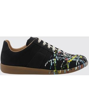 Maison Margiela Replica Leather Trainers With Paint Splatters - Black