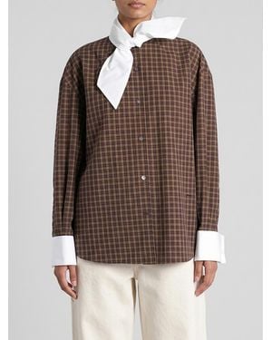 Marni Check Cotton Shirt With Pussy-Bow Collar And Dropped Shoulders For A Casual Look - Brown