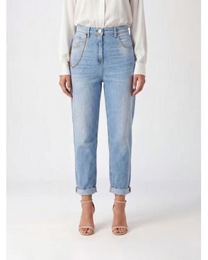 Elisabetta Franchi Vaqueros Skinny Cropped De Tiro Alto En Denim De Algodón Elástico - Azul