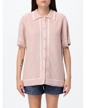 Fendi Strick-Poloshirt Aus Baumwolle Mit Durchgehendem Ff-Monogramm - Pink