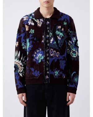 SACAI X CARHARTT WIP Single-Breasted Jacquard Wool Cardigan With Ribbed Collar - Blue