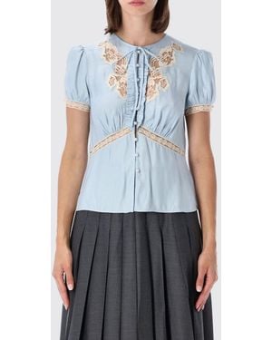 Self-Portrait Slim-Fit Spitzenbluse Mit Kurzen Puffärmeln - Blau