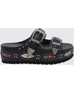 Kurt Geiger Smooth Leather Wedge Sandals With Studs And Embroidery - White