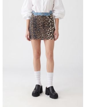 Ganni Animal-Print Organic Cotton Pencil Mini Skirt - White