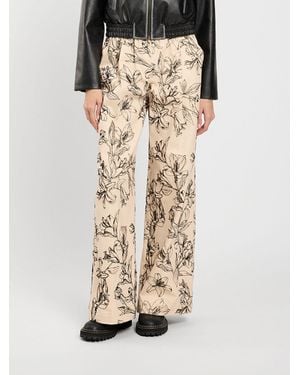 Twinset Floral Print Stretch-Cotton Wide-Leg Pants - Natural