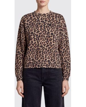 Anine Bing All-Over Animal Print Cotton Crewneck Sweatshirt - Blue