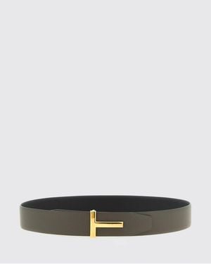 Tom Ford T Icon Reversible Hammered Leather Belt With Monogram Buckle - White