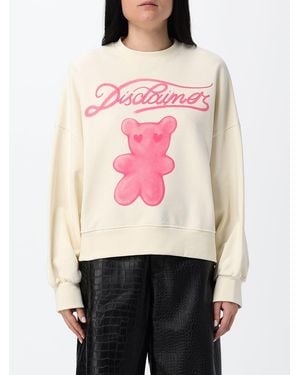 DISCLAIMER Relaxed Fit Crewneck Teddy Bear Print Cotton Sweater - Pink