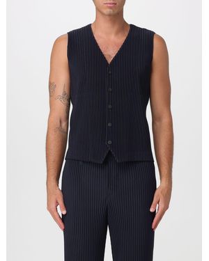 Homme Plissé Issey Miyake Homme Plissé Issey Miyake Slim Fit Pleated V-Neck Tailored Waistcoat - Blue
