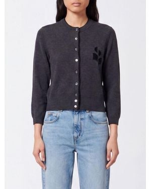 Isabel Marant Cotton And Wool Crewneck Cardigan With Contrast Logo - Blue