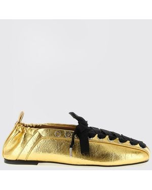 Ganni Sporty Laminated Faux Leather Ballerina Flats - Yellow