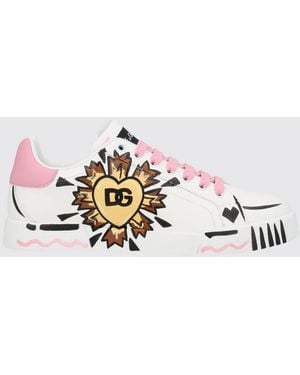 Dolce & Gabbana Dolce &Amp Gabbana Portofino Light Strobel Hand-Painted Leather Trainers - White