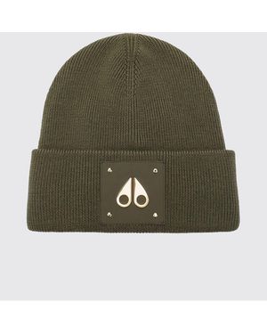 Moose Knuckles Beanie Aus Reiner Wolle Von Mit Umschlag Und Logo-Patch - Grün
