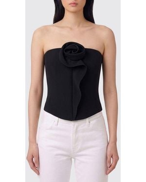 Giorgio Armani Silk Bustier Top With Ruffles - Blue