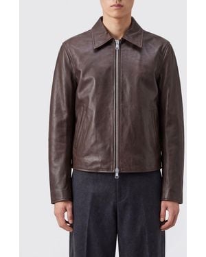 Our Legacy Smooth Cowhide Leather Jacket With Zip Closure And Side Pockets - Brown