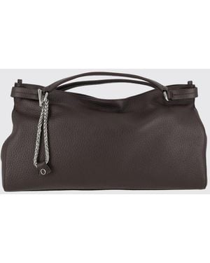 Orciani Virgo Handtasche Aus Genarbtem Leder Mit Doppeltem Henkel Und Anhänger - Grau