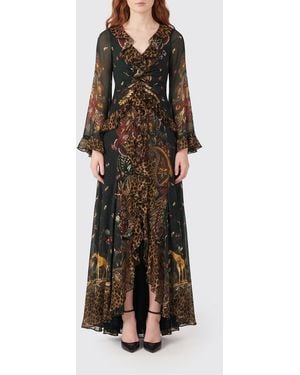 Etro Paisley Print V-Neck Long Evening Gown - Brown