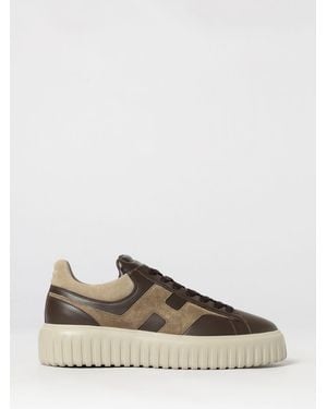 Hogan H-Stripes Leather And Suede Sneakers With H Logo And Platform Sole - Brown