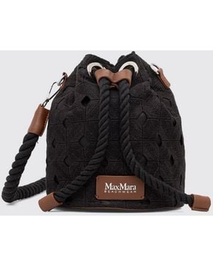 Max Mara Bucket Bag Aus Baumwollmischung Mit Logo Und Geflochtenem Schulterriemen - Schwarz