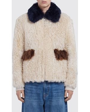 Marni Kurzer Mantel Aus Lammfell Mit Zweifarbigem Abstraktem Muster - Blau