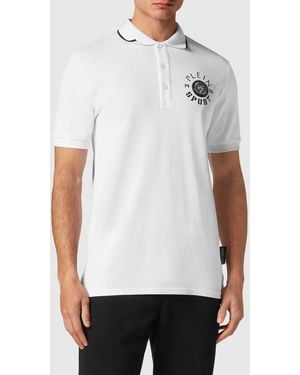 Philipp Plein Short-Sleeve Cotton Polo Shirt With Classic Collar And Contrast Logo - White