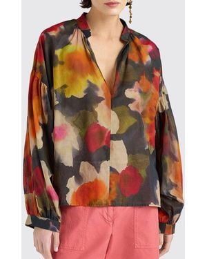 Momoní MomonÌ Floral Cotton Shirt With Long Sleeves And V-Neck - Red