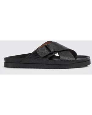 Doucal's Grained Leather Strap Sandals With Adjustable Strap And Open Toe - Black