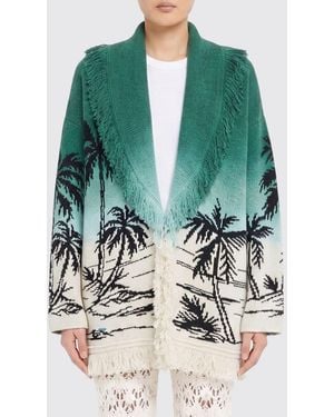 Alanui Cardigan En Coton À Motif Tropical Et Ourlet À Franges - Vert