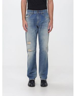 Dolce & Gabbana Dolce &Amp Gabbana Straight Fit Mid-Rise Distressed Denim Jeans With Worn Effect - Blue