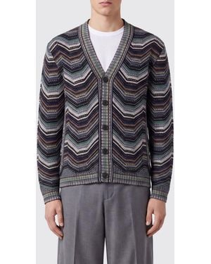Missoni Multicolour Zig-Zag Wool Blend Slim Fit V-Neck Cardigan - Grey