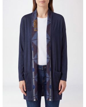 In bed with You Open-Front Pure Wool Cardigan With Contrast Trims - Blue