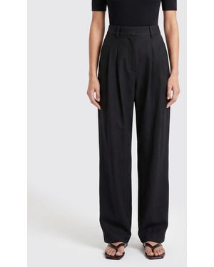Nanushka Pantalón De Pernera Ancha De Talle Alto En Mezcla De Seda - Negro