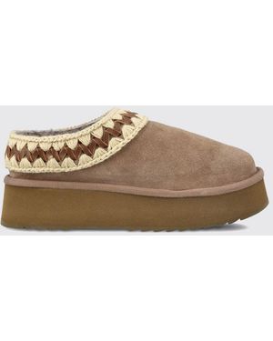 Mou Suede Platform Mules With Contrast Stitching And Wool-Lined Interior - Brown