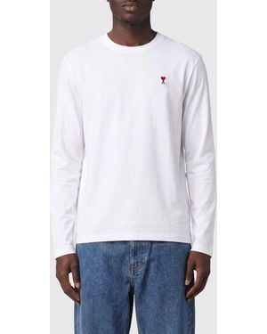 Ami Paris Long-Sleeved Cotton Jersey T-Shirt With Embroidered Logo - White