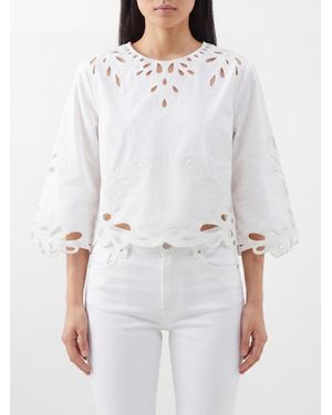 Antik Batik Long-Sleeved Embroidered Cotton Blouse - White