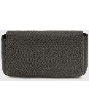 Brunello Cucinelli Leather Pouch With All Over Monile - Grey
