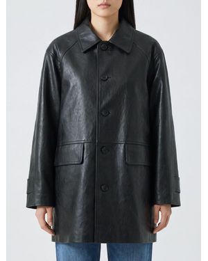 DUNST Knee-Length Single-Breasted Suede Jacket With Patch Pockets - Black