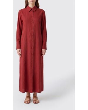 Max Mara Pure Long-Sleeved Linen-Blend Midi Shirtdress - Red