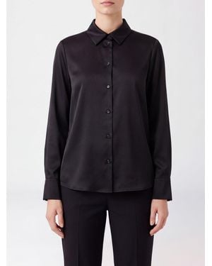 Max Mara Langarmhemd Aus Stretch-Seidensatin Mit Klassischem Kragen - Blau
