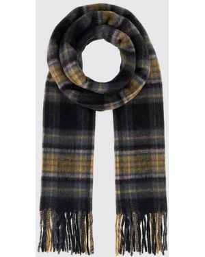 Carhartt Parson Check Wool Blend Scarf With Fringed Hem And Logo Patch - Black