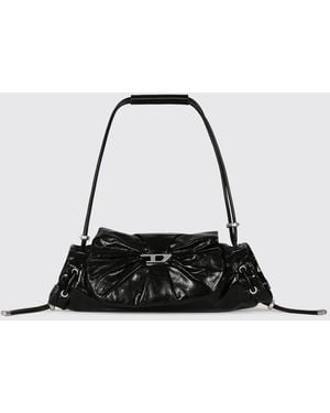 DIESEL Bolso De Hombro Scrunch-D De Piel Fruncida Con Logo Oval D Metálico - Negro