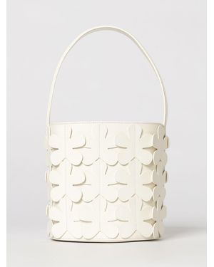 MEIMEIJ Smooth Leather Bucket Bag With Flower Application And Drawstring - White