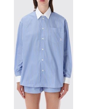 Sporty & Rich Sporty &Amp Rich Oversized Cotton Shirt With Embroidered Logo - Blue