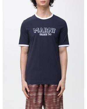 Marni Cotton T-Shirt With Logo - Blue
