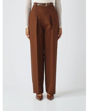 Elisabetta Franchi High-Waisted Virgin Wool Palazzo Trousers - Brown