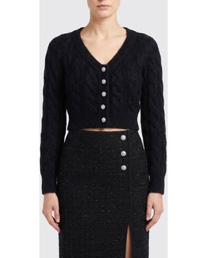 Alessandra Rich Cropped Mohair Wool Cardigan - Black