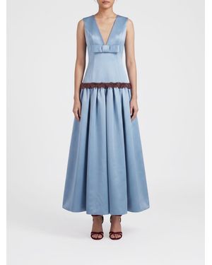 Vivetta Flared Satin Midi Evening Dress With Beaded Embellishments - Blue
