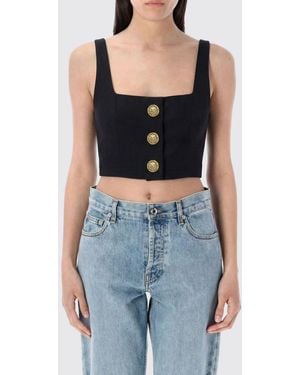 Balmain Virgin Wool Cropped Top With Buttons - Blue