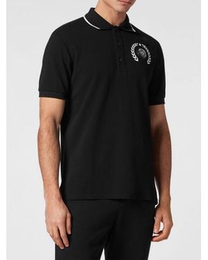 Philipp Plein Polo En Jersey À Manches Courtes Avec Col Classique Et Logo - Noir